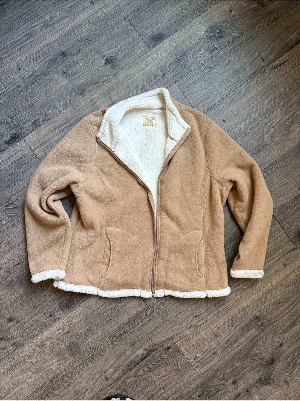 Faded Glory Women's Beige Fleece Full Zip Lined Jacket w/ Pockets Short 2XL